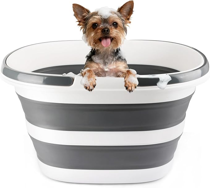 28L Large Collapsible Mop Bucket with Handle for Cleaning Silicone Portable Pet Bathtub for Puppy Small Dogs Cats Foldable Laundry Basket Hamper Clothes Storage Bin Space Saving Design for RV