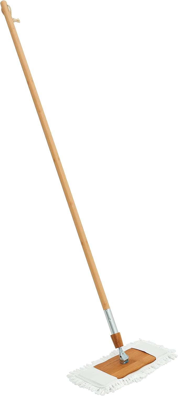 Harper Live.Love.Clean. Bamboo 2-in-1 Smooth Surface Wet/Dry Dust Mop with (2) Washable Wraparound Pads for Cleaning Dust Pet Hair &amp Fine Dry Dirt