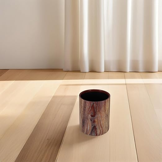 PartyKindom Vintage Imitation Wood Grain Trash Can Round Lidless Garbage Bin for Office and Home Sturdy Easy-Clean Wastebasket with Natural Wood Look Bathroom and Bedroom Waste Container