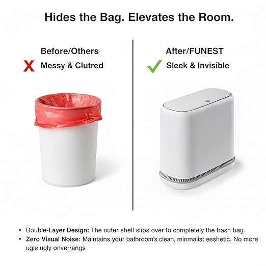 MUEE Dog Proof Trash Can 3 Gallon Slim Bathroom Trash Can with Locking Lid Compact Narrow Waste Bin for Bathroom Kitchen Office Bedroom White