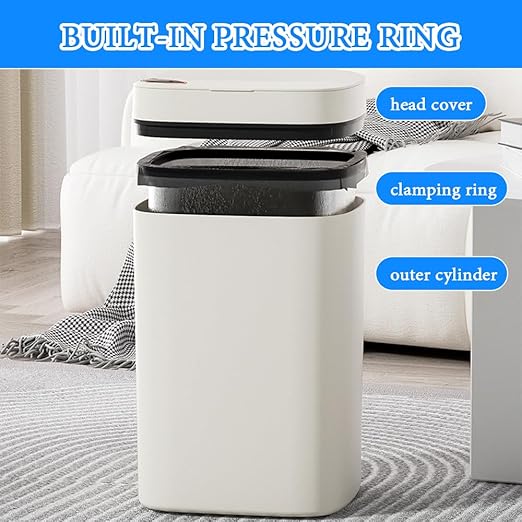 3.7 Gallon Auto-Open Trash Can Touchless Motion Sensor Garbage Bin with Lid 3 Modes Slim Waterproof Plastic Wastebasket for Bathroom Kitchen Office – Creamy White