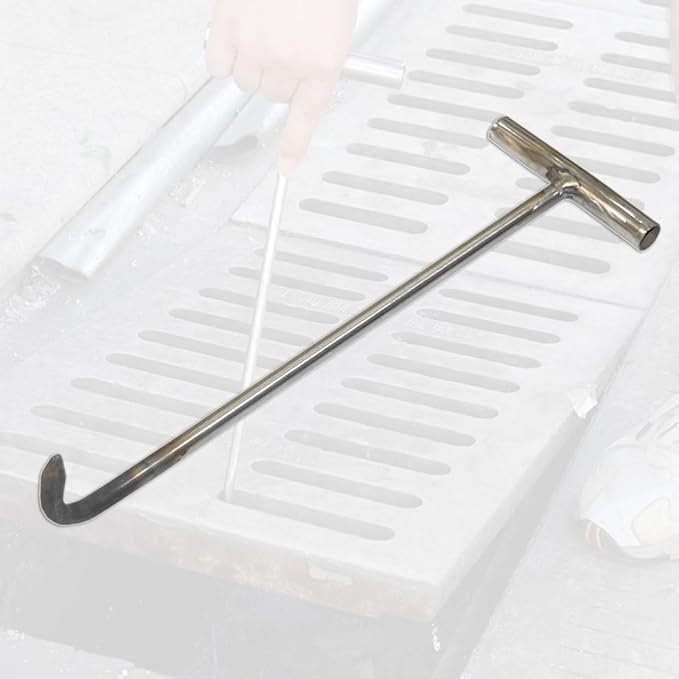 Drain Grate Lifter Portable T Style Cover Tool for Drain Covers Moving Lifting and Pulling Tool Stainless Steel 38cm Size