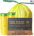 13 Gallon Trash Bags with Drawstrings 80 Bags Made from 50% Recycled Plastic Leakproof and Tear-Resistant Tall Kitchen Garbage Bags for Home and Office