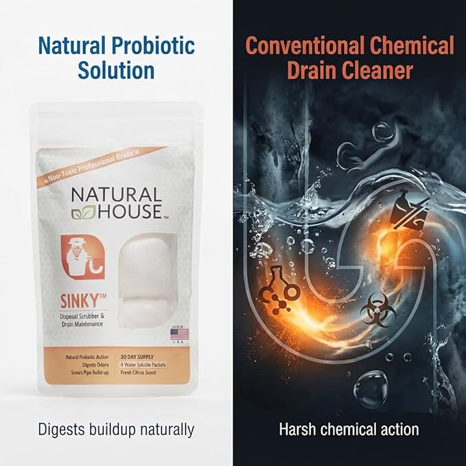 Natural House Sinky - Probiotic Garbage Disposal &amp Drain Cleaner Pods - Breaks Down Grease - Citrus Scent - Septic Safe - 60 Count