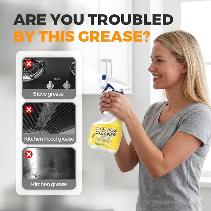 Clean Up Kitchen Oil Stains Spray Kitchen Heavy Oil Cleaner Spray Multi Purpose Degreaser Cleaner Spray Removes Grease Grime And Stains On Microwave Oven Stove Top Heavy Duty for Kitchen (2Pcs)