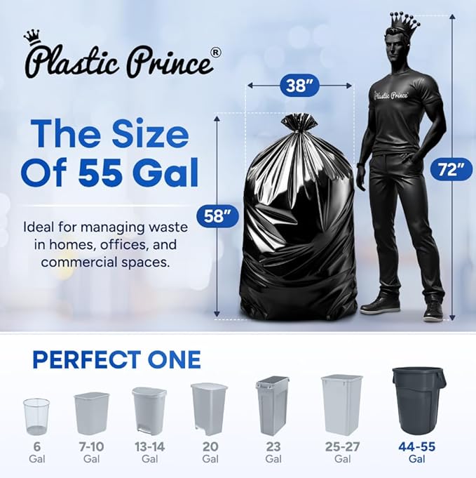 55 Gallon Trash Bags Heavy Duty Large Contractor Garbage Bags for Rubbermaid Brute 44-55 Gallon Trash Cans 38x58 Black Trash Can Liners 1.5 Mil Pack of 100