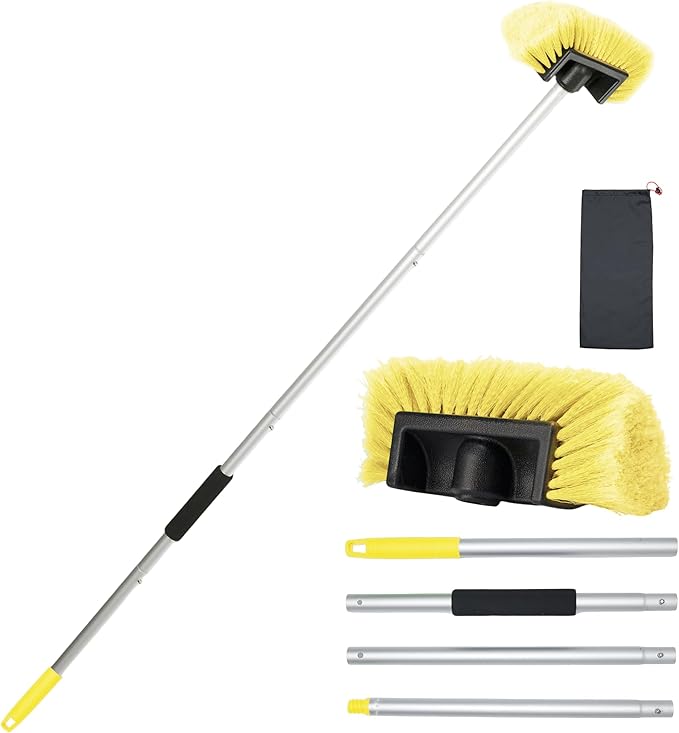 Car Wash Brush with Long Handle 60'' Soft Bristle Cleaning Brush Car Cleaning Brushes Carwash Brushes for SUV RV Boat Truck House Siding Sweep Snow Yellow