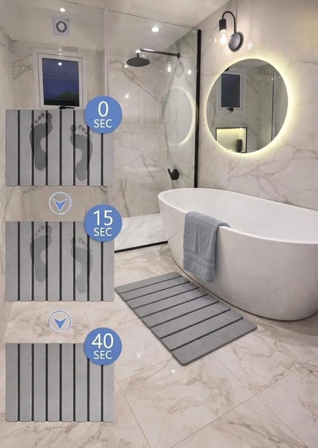 Premium Foldable Stone Bath Mat - Ultra Absorbent Quick Drying Compact Easy to Store &amp Clean Non-Slip Diatomaceous Earth Bath Shower Mat (Light Grey)
