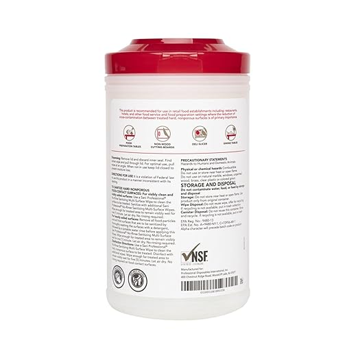 PDI Sani-Professional Sanitizing Wipes No-Rinse Multi-Surface Cleaning for Food Contact Surfaces Kitchens Restuarants Tables 95 Large 7.75 x 9 Count per Canister Pack of 6