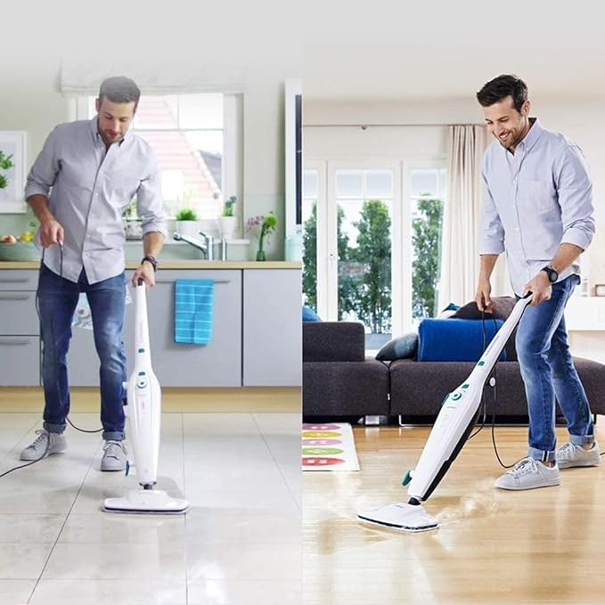 Vacuum and Steam Mop All in One Compact Bagless Wet-Dry Vacuum Cleaner with HEPA Filtration Cord Rewind and Comfort Handle Steam Upright Vac for Hardwood Tile Floors Home and Office