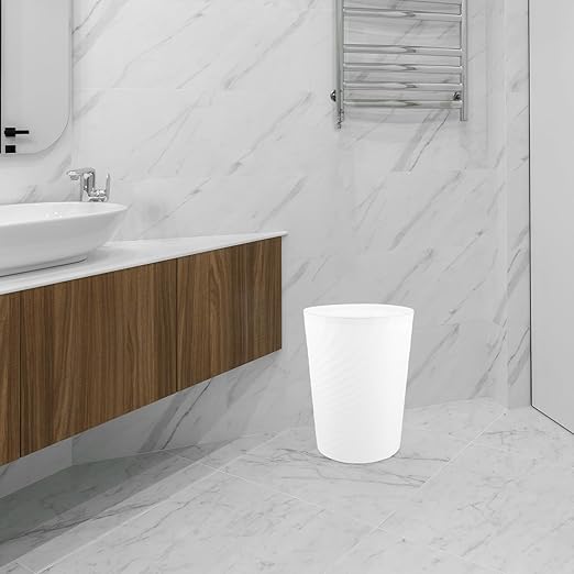 Plastic Trash Can with Presser Ring Large White Multi-Function Garbage Bucket Sturdy Trash Bin for Bedroom Office Bathroom Wastebasket