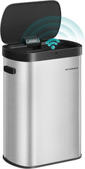 SONGMICS Motion Sensor Trash Can 13-Gallon (50 L) Automatic Garbage Can with Soft Close Lid Stainless Steel Wave or Touch to Open Includes 15 Bags Metallic Silver and Ink Black ULTB640E01