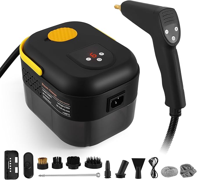 ALILYY Handheld Steam Cleaner for HomeSteamer for Cleaning47.3oz Water TankPortable Steam Cleaner with 13 Accessories for Home CleaningGreaseFloorCouchWindowCar SeatTileGroutBlack
