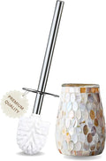 Escenzy Modern Toilet Brush and Holder Set | Natural Shell Mosaic Glass | Non-Rustic Stainless Steel | Practical &amp Decorative Toilet Bowl Brush and Holder | Luxury Bathroom Accessories