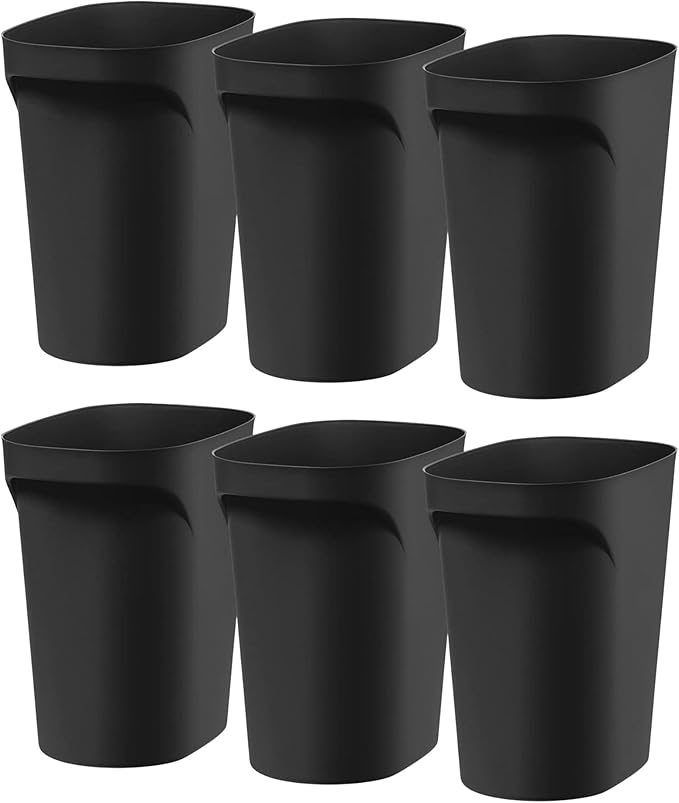 IRIS USA Small Trash Can Wastebasket with Handle 6 Gallon / 24 Quart 6-Pack for Bathroom Office Bedroom Under Sink Kitchen Garbage - Black