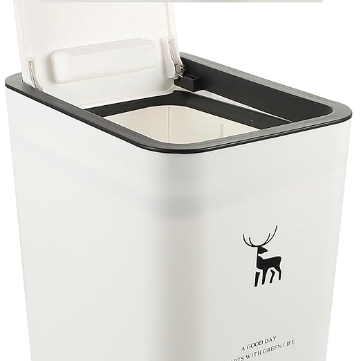 Alipis Slim Trash Can 10L Plastic Trash Can with Press Top Lid Modern Waste Basket Rubbish Bin Container for Home Office Bathroom White