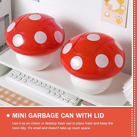 Hemoton 2pcs Cute Mushroom Desktop Trash Can Lid Mini Wastebasket for Office Home Sturdy Material Easy to Use for Kitchen Bedroom