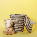 Hamper with Lid Handwoven African Basket 12 Inch Wide 14 Inch Tall Rainbow Colors