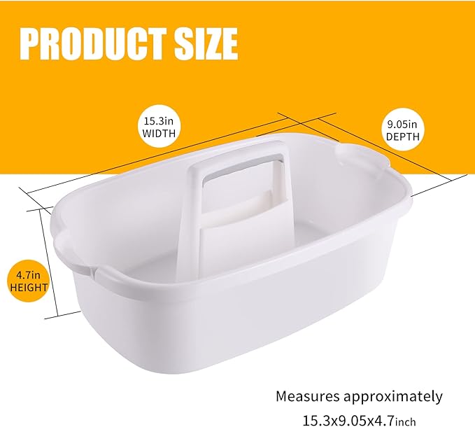 2-Pack Large White Cleaning Caddy for Cleaning Supplies with Handle - Portable Plastic Tote Organizer for Shower Bathroom Kitchen Under Sink Storage