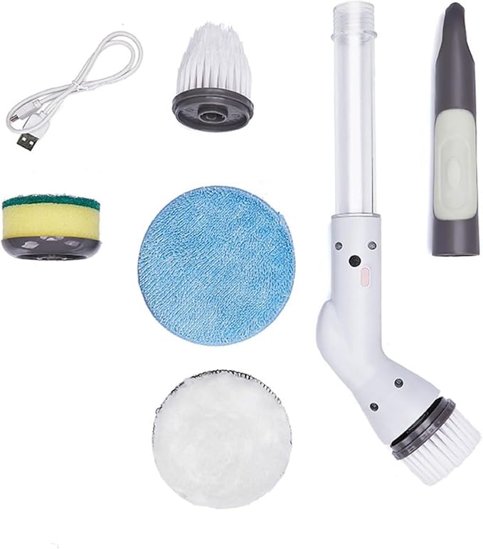 Cordless Electric Adjust Extension Handle Spin Scrubbers - Power Cleaning Spin Scrubbers Tools with 4 Replaceable Brush Heads for Home Kitchen Bathroom Floor Tile