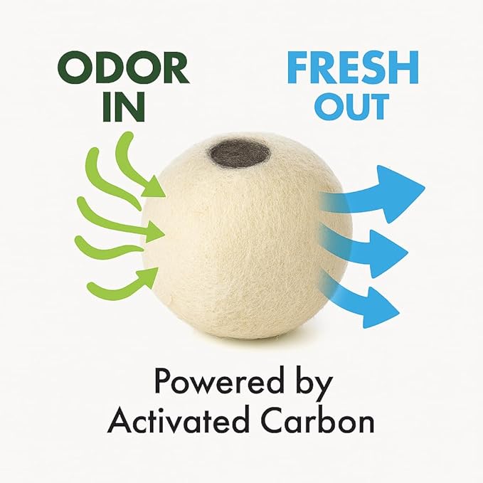 XL Wool Dryer Balls (3-Pack) with Activated Carbon – Odor Eliminating &amp Fragrance-Free Laundry Deodorizer Natural Fabric Softener Alternative Reusable Eco-Friendly Dryer Balls