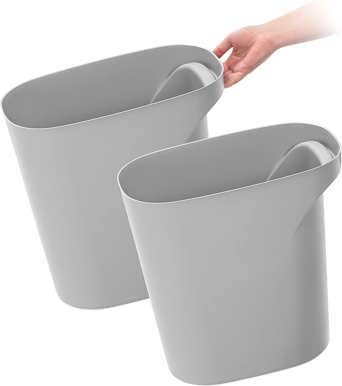 IRIS USA Small Trash Can Wastebasket with Handle 6 Gallon / 24 Quart 2-Pack for Bathroom Office Bedroom Under Sink Kitchen Garbage - Gray