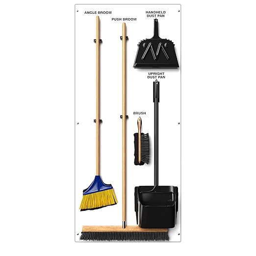 Clean &amp Sweep 5S Shadow Board/Wall Mount Broom Holder 68 x 30 Board 5S Cleaning Station - with Broom and Dustpan Set Included Made in The USA by AccuformNMC White/Black PSB116WTBK