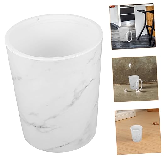 Healifty Marble Pattern Wastebasket Large Round Plastic Trash Can for Bathroom Kitchen and Office Stylish Garbage Bin with Open Top Design
