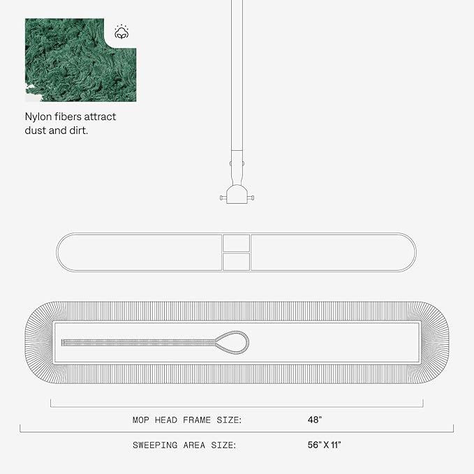 48 Inch Green Commercial Dust Mop &amp Floor Sweeper – Wood Handle Floor Mop for Tile Hardwood &amp Concrete