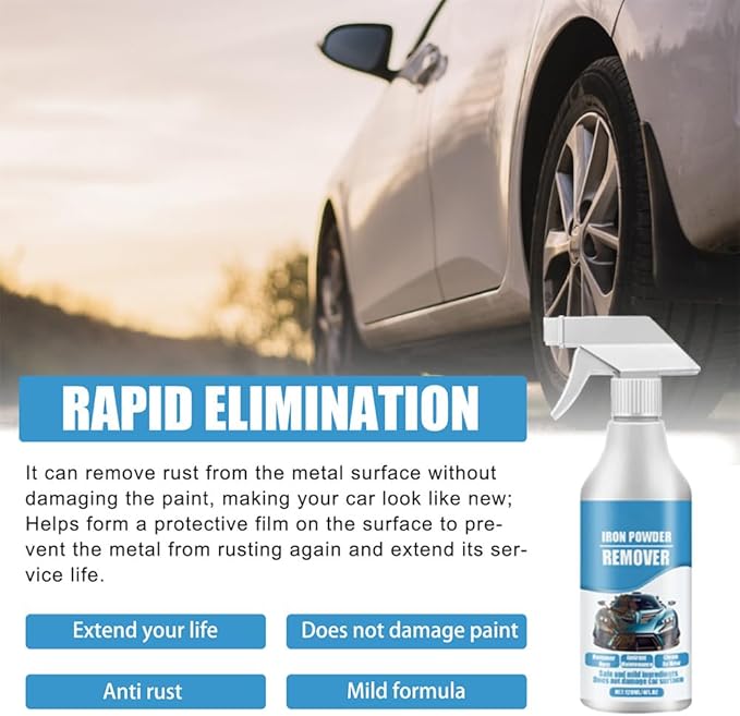 Car Rust &amp Iron Particle Remover Spray Fast Acting Heavy Duty Metal Cleaner Rust Remover Spray for Removing Rust and Iron Particles From Cars Tools Bolts &amp More Remover (2)