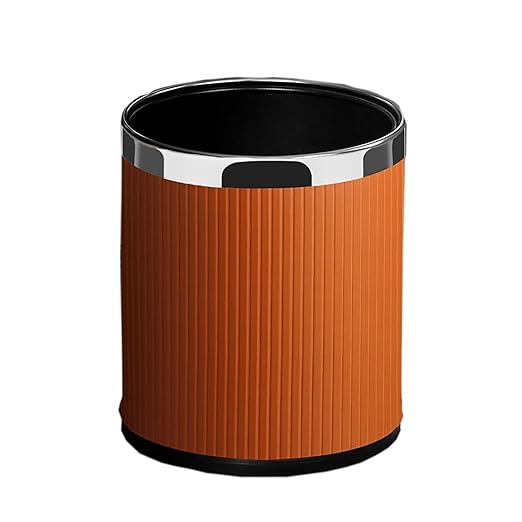 Luxury Metal Waste Bin 10L Open Top Double Layer Trash Can Floor Standing with Faux Leather Covered - Waste basket Dust Bins for Kitchen Bathroom Hotel Office (Rose Gold)