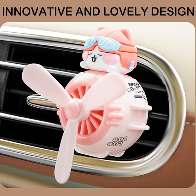 2 Pieces Car Air Fresheners Cute Rabbit and Cat Pilot Car Diffuser Propeller Air Outlet Vent Fresheners Suitable for Automotive Interior Decoration (Cat+Rabbit)