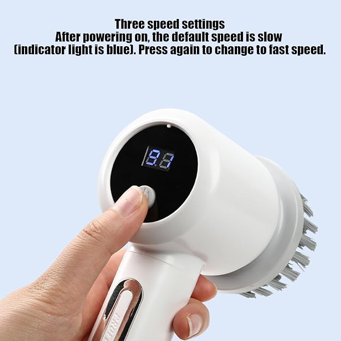 Electric Scrubber for Cleaning - 3-Level Electric Adjustable Household Tool with 5 Brush HeadsShower Cleaner Brush - for Bathtub Tile Grout Floor Toilet Kitchen Wall Home Household Apartment Car Base