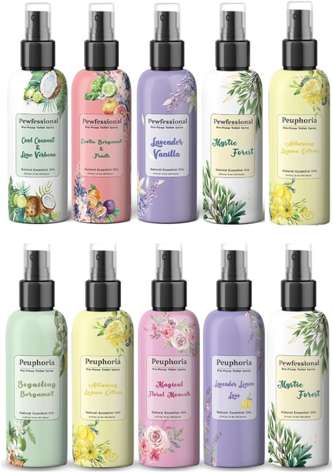 Before-You-Go Toilet Spray poop spray Toilet odor eliminator Pewfessional and Peuphoria 10 bottles 2.5 oz travel size