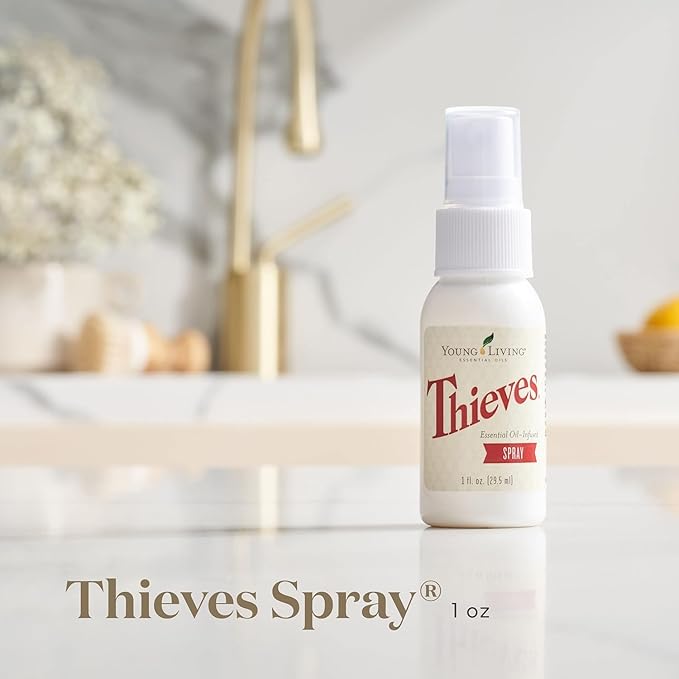 Young Living Thieves Spray | 1 oz | Portable Cleaner Spray Formulated with Water &amp Alcohol Ideal for Travel Essentials &amp Home Fits in Backpack Luggage or Purse | 2 Pack