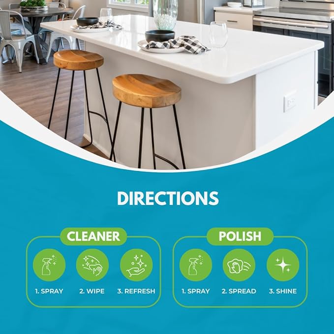 StoneTech Stone &amp Tile Cleaner and Stone Polish Duo – Daily Cleaner &amp Polish for Granite Marble Quartzite Travertine – Removes Dirt &amp Restores Shine – 2 Microfiber Cloths – Fresh Scent