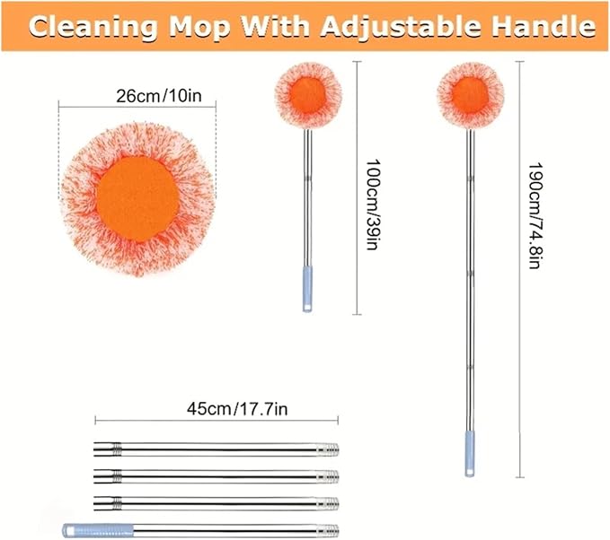 1 Set of Retractable Wet and Dry Ceiling Mop with 4 Heads Dust  Floor Wall Tile Glass Window Car Cleaning