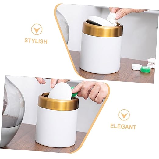 Homoyoyo Small Desk Trash Can with Lid Stainless Steel Mini Garbage Bin for Bathroom Bedroom Kitchen Round Compact Wastebasket with Flip Lid for and Storage