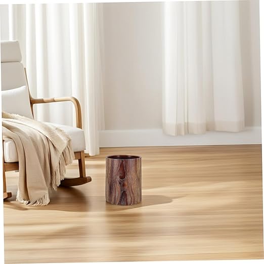 Wood Pattern Trash Can Vintage Style Wastebasket Without Lid for Kitchen Bathroom Home Office