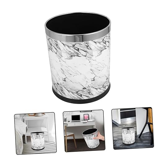 Alipis Lidless Round Wastebasket for Home Office and Dorm Elegant Marble Design Easy to Clean Opening for Convenient Use for Bathroom and Kitchen Trash