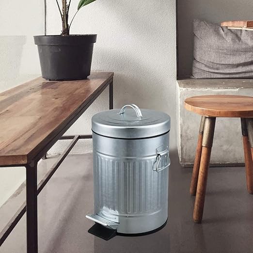 Bathroom Trash Can with Lid Small Waste Basket for Home Bedroom Retro Step Garbage Can with Soft Close Vintage Office Trash Can 5 Liter/ 1.3 Gallon Glossy Grey