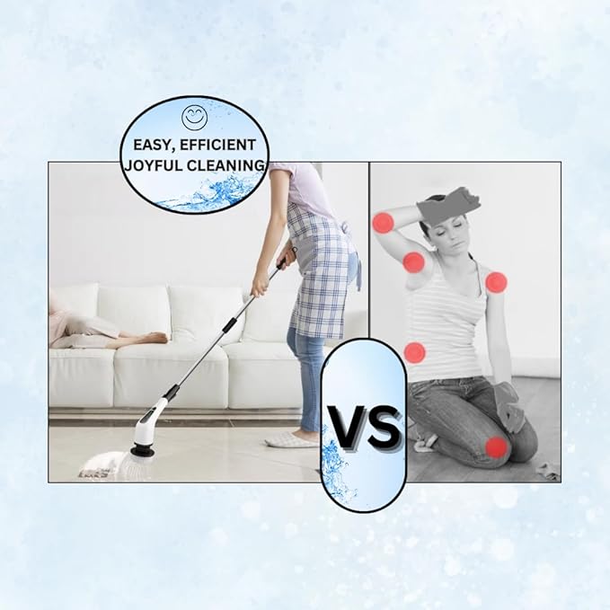Electric Spin Scrubber Cordless Cleaning Brush with 8 Replaceable Heads Adjustable Handle Dual Speed Power Scrubber for Bathroom Bathtub Floor Tile and Kitchen Cleaning