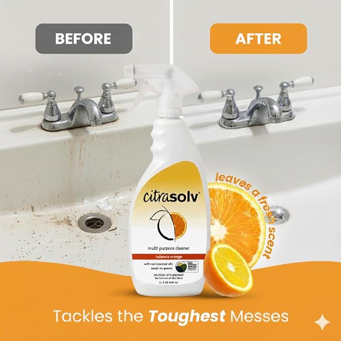 Citra Solv All Purpose Cleaning Spray – Powerful Citrus Degreaser for Kitchen &amp Bathroom Multi-Surface Cleaner No Harsh Chemicals Valencia Orange 22oz (2 Pack)