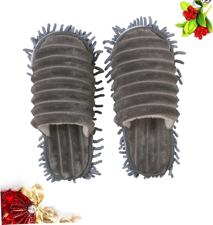 1 Pair Furry Stripes Floor Cleaning Slippers with Detachable Bottom Size Grey Unisex Mopping Slipper for House Cleaning Tool Supplies