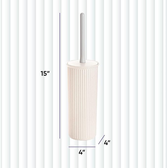 Eco-Friendly Decorative Plastic Toilet Bowl Brush and Holder Set (2 Pack) Cleaner Scrubber for Bathroom - Ribbed Design