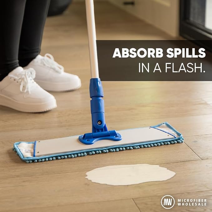 18 Mucho Mop Microfiber Mop System - Mops for Floor Cleaning - Hardwood Floor Mop for Tile Laminate Wood Vinyl Floors | Washable Pads | Dry &amp Wet Mopping