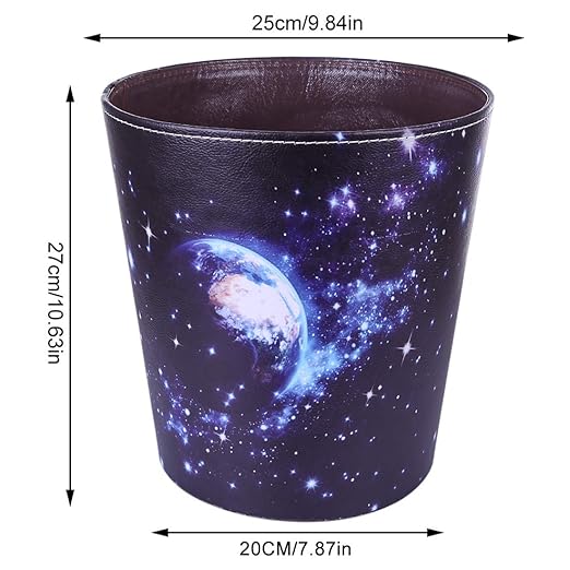 Leather Trash Can Decorative Waste Basket 10L Capacity Small Waste Paper Basket Waterproof Garbage Can for Bathroom Bedroom Office Kitchen and Living Room - Starry Sky