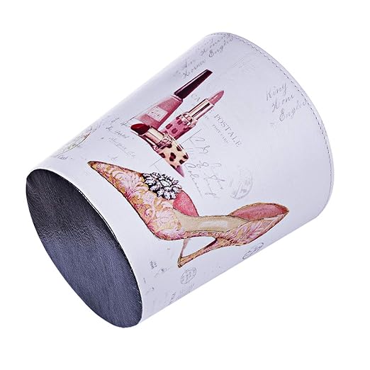 10L/2.64 Gallon Trash Can Decorative Waste Basket PU Leather Waste Paper Basket Waterproof Garbage Can for Bathroom Bedroom Office Kitchen and Living Room - Lipstick High Heels