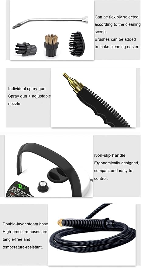 1600W High pressure steam cleaners 1000ml Handheld Steam Cleaner Machine Portable Multifunctional High-Temperature Steam Cleaner for Air Conditioner Washing Machine Microwave Oven (Color : White)