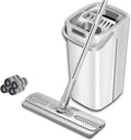 360° Rotating Floor Cleaning Mop with Bucket No Hand Washing Flat Squeeze Stain Removing Household Tool(White with 4 Cloth)